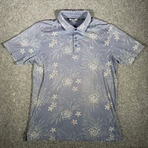 Travis Mathew Palmilla Beach Golf Polo Shirt Mens Large Blue Floral Short Sleeve